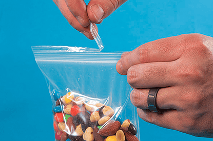 Removing the tamper strip from our tamper-evident reclosable bags